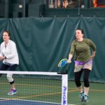 Kate and Debbie playing pickleball at Guilford Racquet & Swim Club
